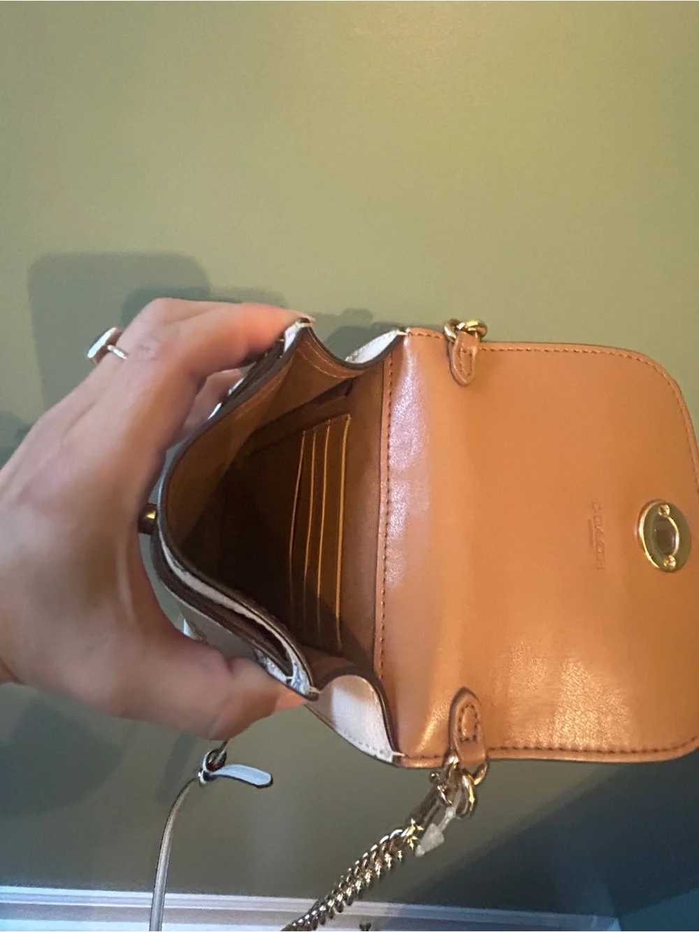 Coach Cream Floral Crossbody Phone Pouch, Gold & Leather Chain - like new!
